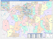 Denver-Aurora-Lakewood Metro Area Wall Map Color Cast Style